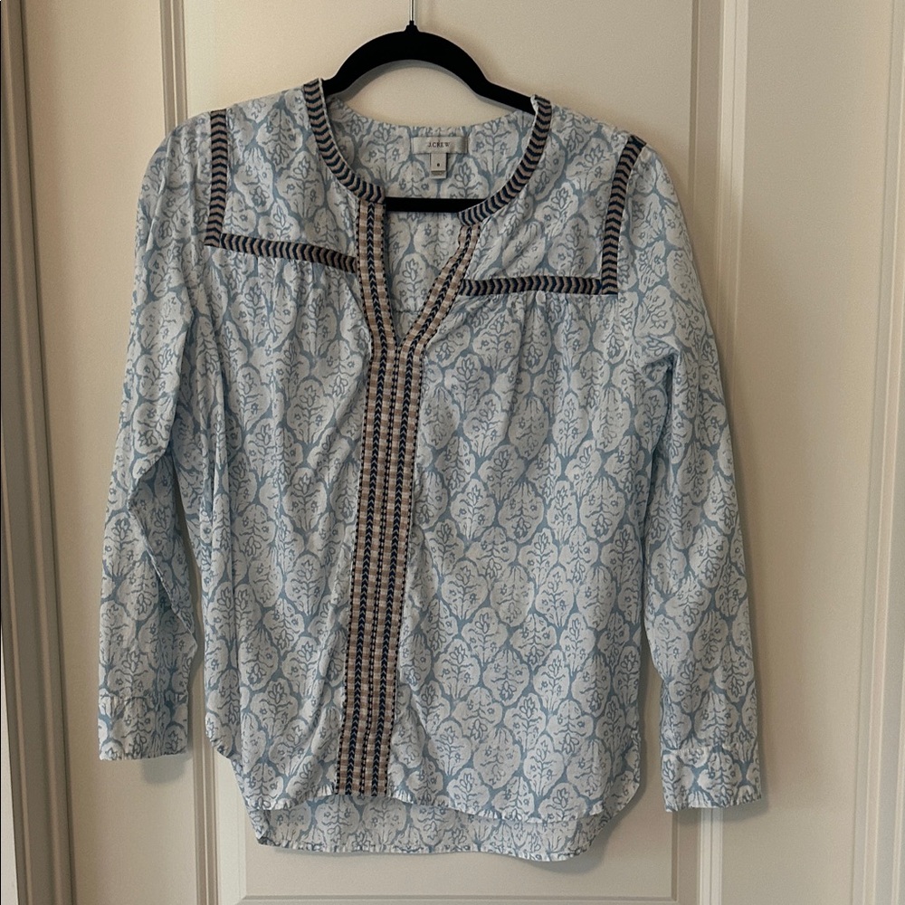 J. Crew Light Blue and Black Patterned Blouse